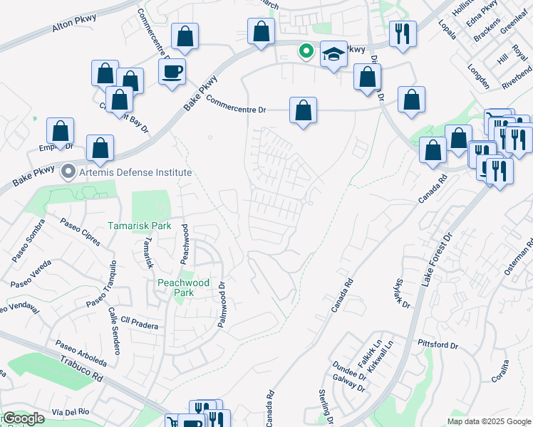 map of restaurants, bars, coffee shops, grocery stores, and more near 545 Catalonia in Lake Forest