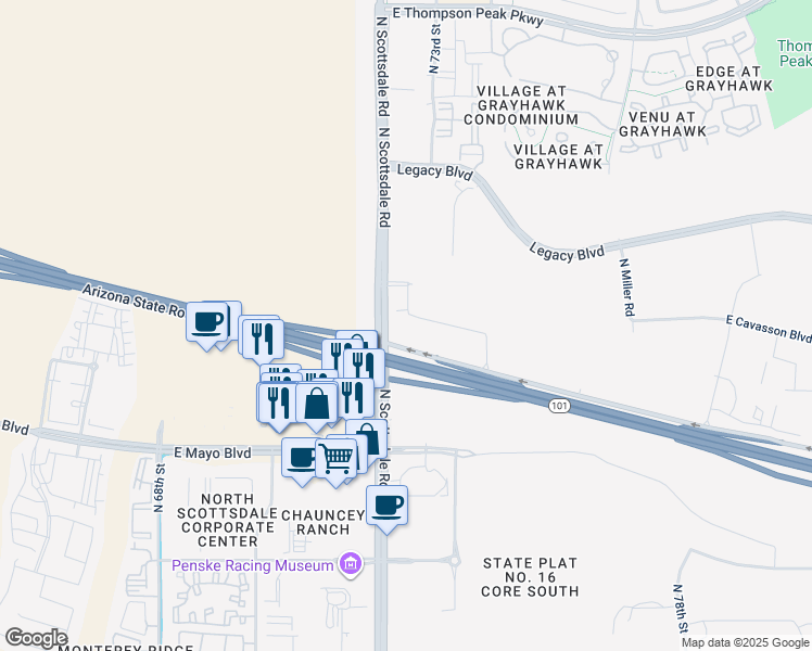 map of restaurants, bars, coffee shops, grocery stores, and more near 7201 East Henkel Way in Scottsdale