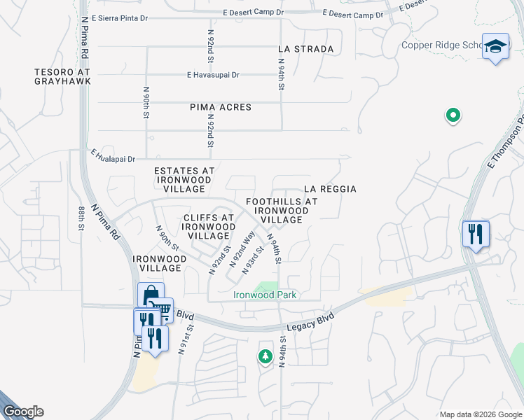 map of restaurants, bars, coffee shops, grocery stores, and more near 19108 North 93rd Way in Scottsdale