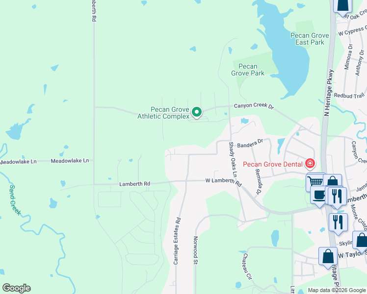 map of restaurants, bars, coffee shops, grocery stores, and more near 3335 Carriage Circle in Sherman