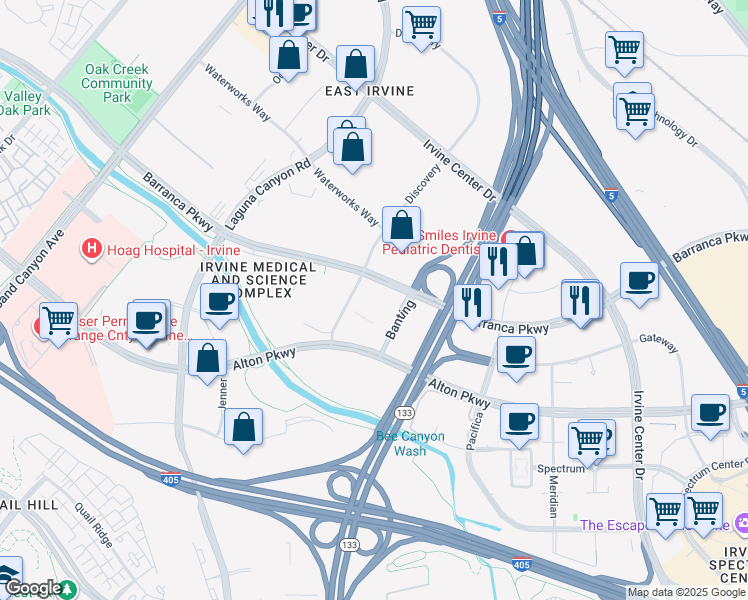 map of restaurants, bars, coffee shops, grocery stores, and more near 3 Banting in Irvine