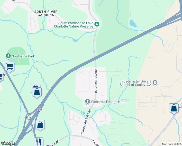 map of restaurants, bars, coffee shops, grocery stores, and more near 1020 Eisenhower Court Southeast in Atlanta
