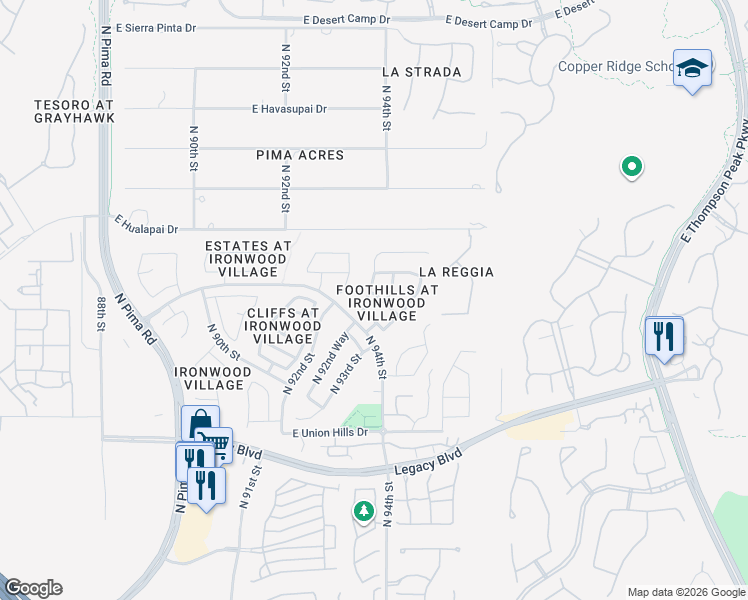 map of restaurants, bars, coffee shops, grocery stores, and more near 19171 North 93rd Way in Scottsdale