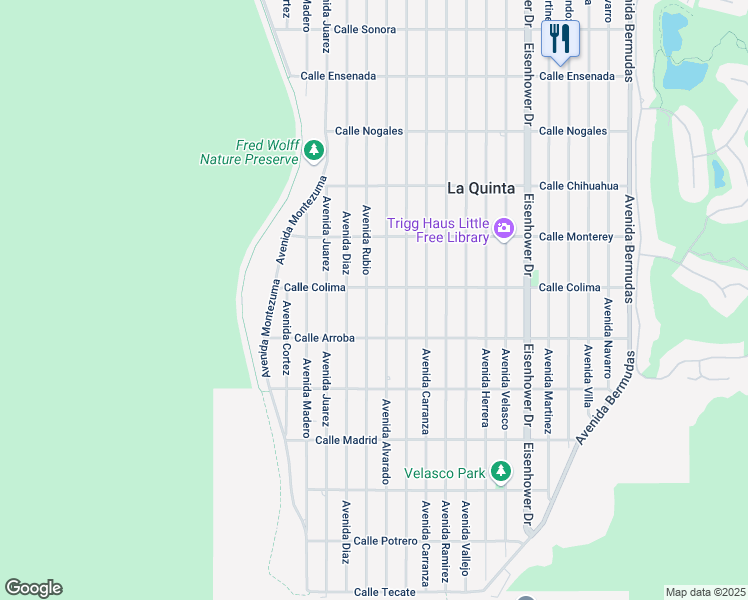 map of restaurants, bars, coffee shops, grocery stores, and more near 53540 Avenue Rubio in La Quinta