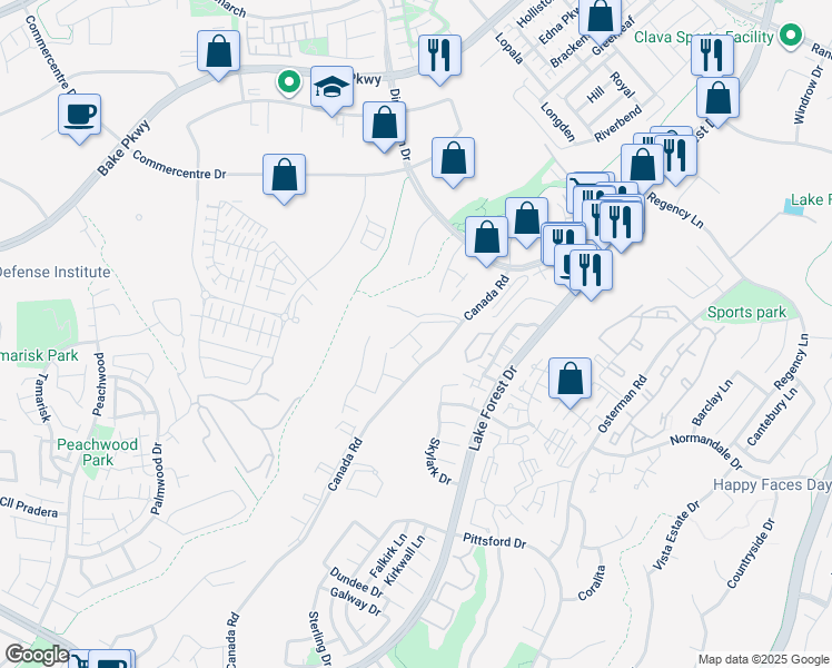 map of restaurants, bars, coffee shops, grocery stores, and more near 20866 Serrano Creek Road in Lake Forest