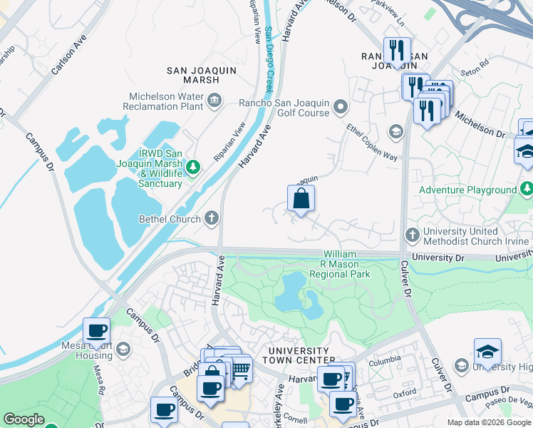 map of restaurants, bars, coffee shops, grocery stores, and more near 18 Arboles in Irvine