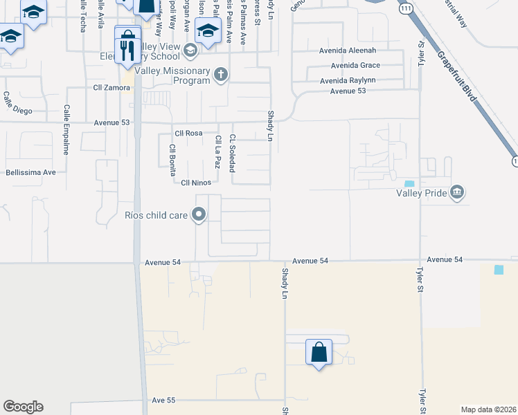 map of restaurants, bars, coffee shops, grocery stores, and more near 85809 Via Misionero in Coachella