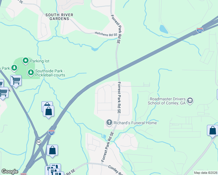 map of restaurants, bars, coffee shops, grocery stores, and more near 3435 Eisenhower Circle Southeast in Atlanta