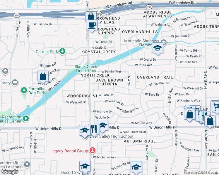 map of restaurants, bars, coffee shops, grocery stores, and more near 4804 West Topeka Drive in Glendale