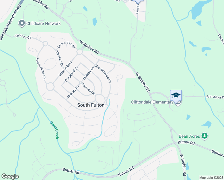 map of restaurants, bars, coffee shops, grocery stores, and more near 3435 Renaissance Circle in Atlanta