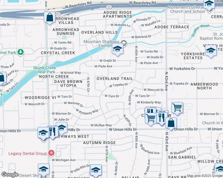 map of restaurants, bars, coffee shops, grocery stores, and more near 4567 West Topeka Drive in Glendale