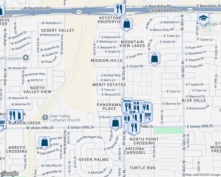 map of restaurants, bars, coffee shops, grocery stores, and more near 442 East Topeka Drive in Phoenix