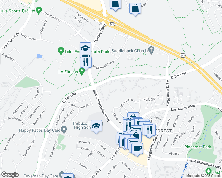 map of restaurants, bars, coffee shops, grocery stores, and more near 164 Pheasant Creek in Lake Forest