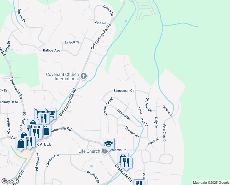 map of restaurants, bars, coffee shops, grocery stores, and more near 2635 Streetman Circle in Birmingham