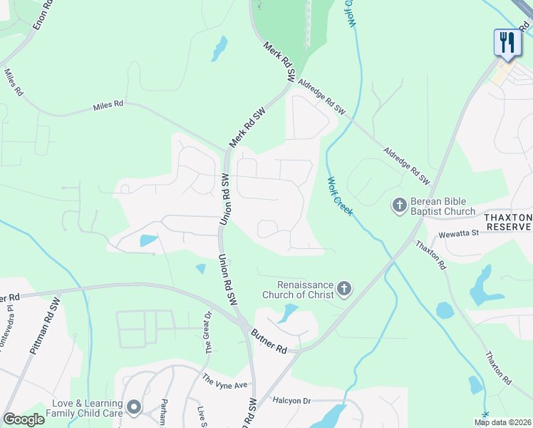 map of restaurants, bars, coffee shops, grocery stores, and more near 5372 Heyward Place Southwest in Atlanta