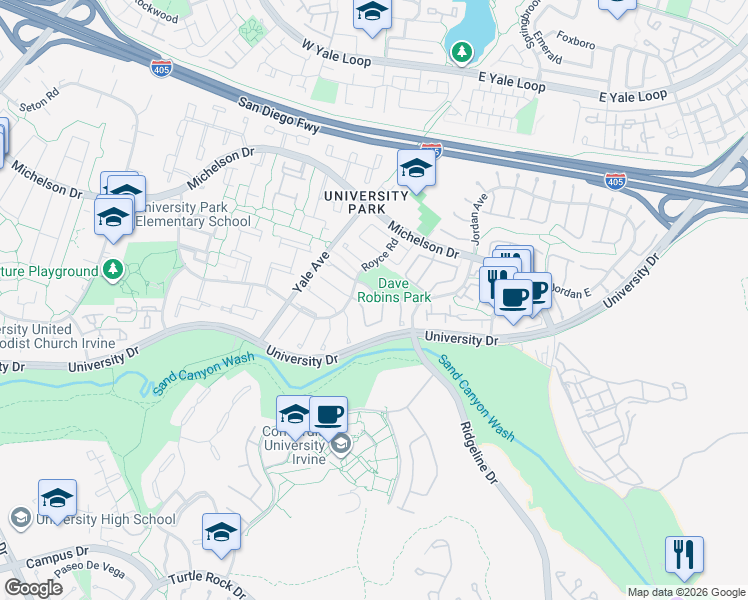 map of restaurants, bars, coffee shops, grocery stores, and more near 5022 Tamarack Way in Irvine