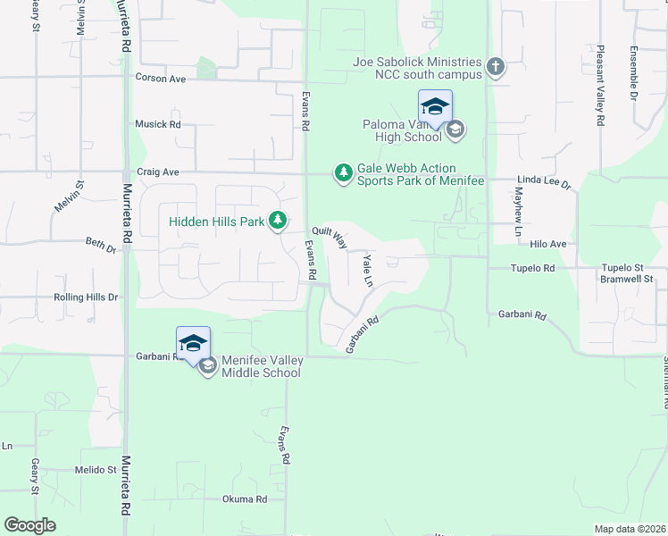map of restaurants, bars, coffee shops, grocery stores, and more near 31750 Victoria Place in Menifee