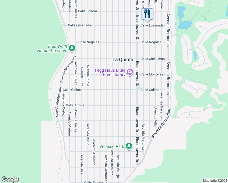 map of restaurants, bars, coffee shops, grocery stores, and more near 53520 Avenue Ramirez in La Quinta