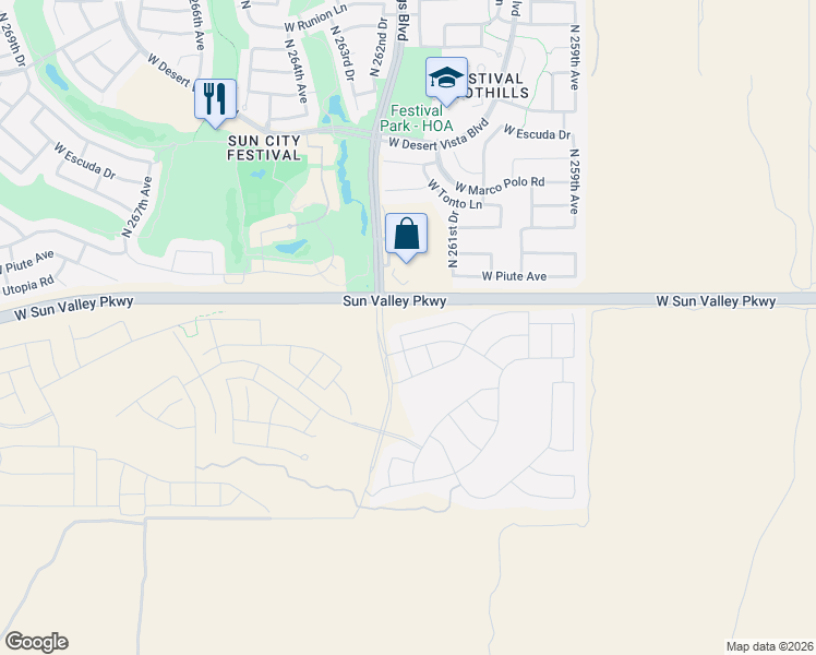 map of restaurants, bars, coffee shops, grocery stores, and more near 26198 West Kristal Way in Buckeye