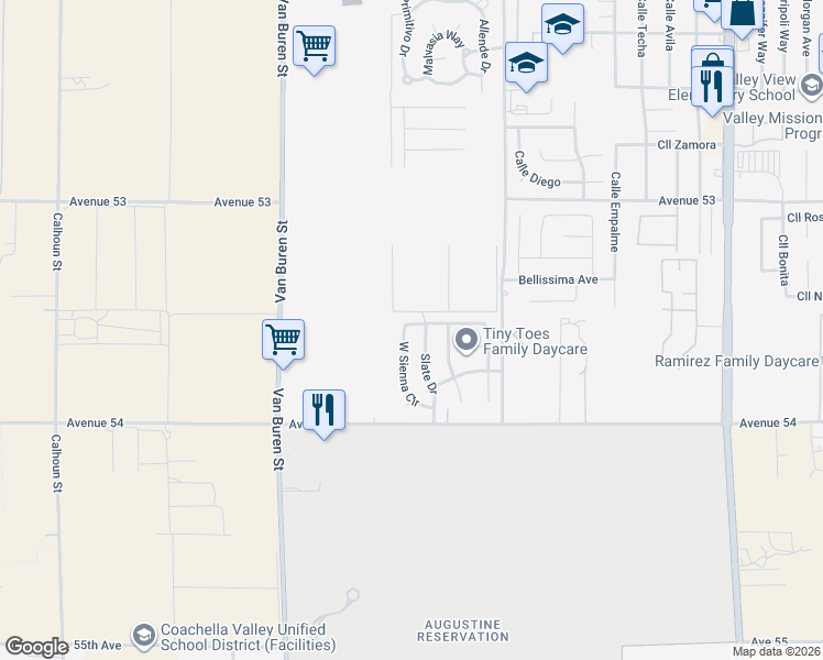 map of restaurants, bars, coffee shops, grocery stores, and more near 53687 West Sienna Circle in Coachella
