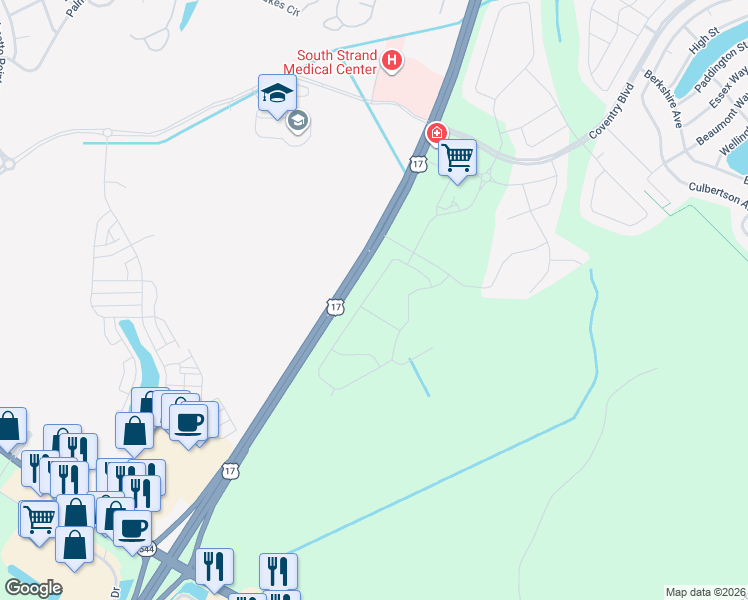 map of restaurants, bars, coffee shops, grocery stores, and more near 2279 Blue Crane Circle in Myrtle Beach