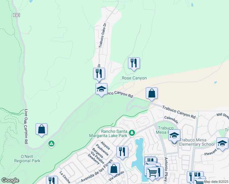 map of restaurants, bars, coffee shops, grocery stores, and more near in Trabuco Canyon