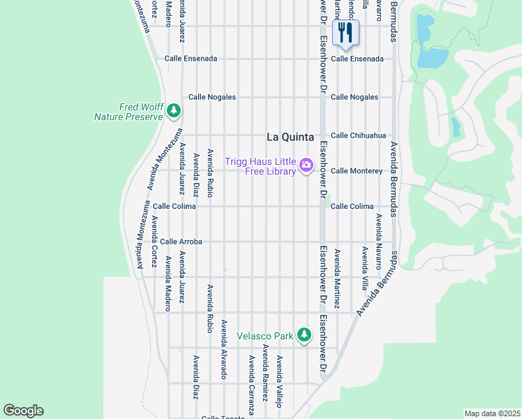 map of restaurants, bars, coffee shops, grocery stores, and more near 53470 Avenue Ramirez in La Quinta