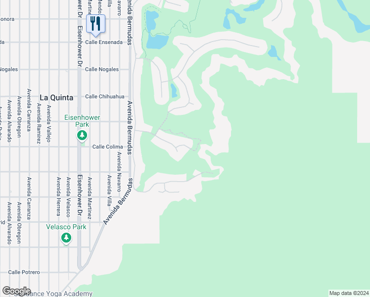 map of restaurants, bars, coffee shops, grocery stores, and more near 53305 Troon Trail in La Quinta