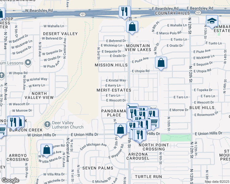 map of restaurants, bars, coffee shops, grocery stores, and more near 442 East Topeka Drive in Phoenix