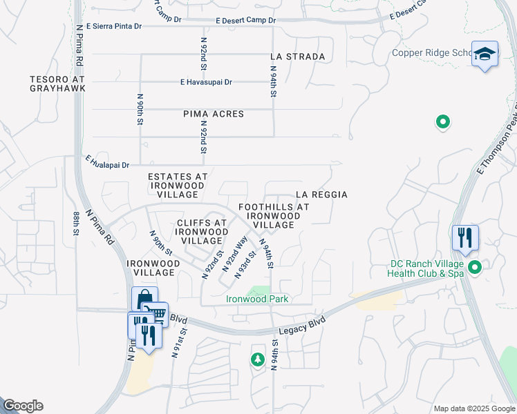 map of restaurants, bars, coffee shops, grocery stores, and more near 19171 North 93rd Way in Scottsdale