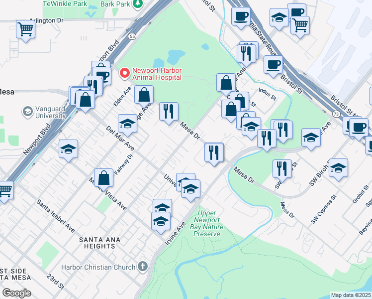 map of restaurants, bars, coffee shops, grocery stores, and more near 2680 Santa Ana Avenue in Costa Mesa
