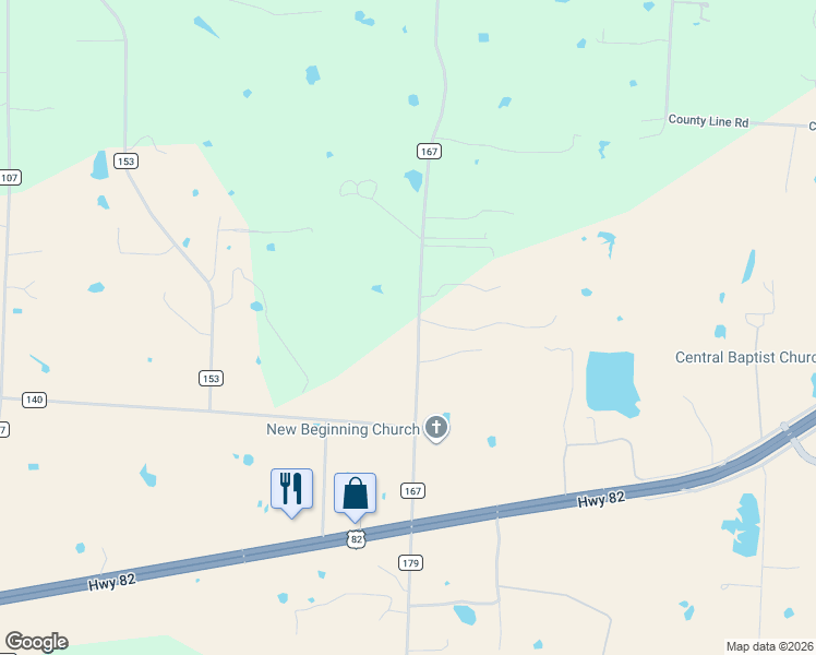 map of restaurants, bars, coffee shops, grocery stores, and more near 533 County Road 167 in Whitesboro
