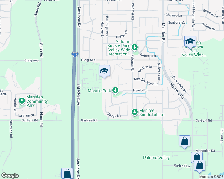map of restaurants, bars, coffee shops, grocery stores, and more near 31725 Jade Run Drive in Menifee