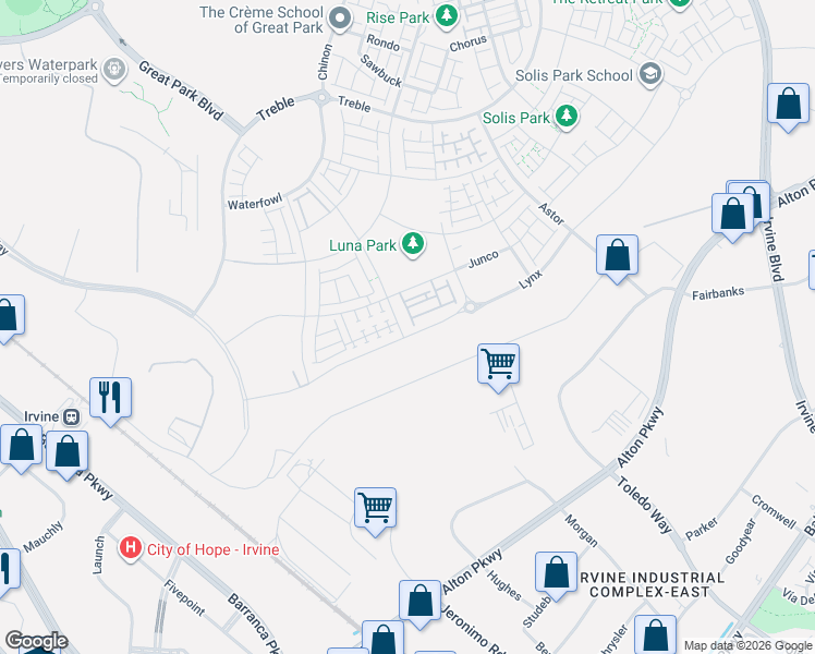map of restaurants, bars, coffee shops, grocery stores, and more near 446 Loon in Irvine