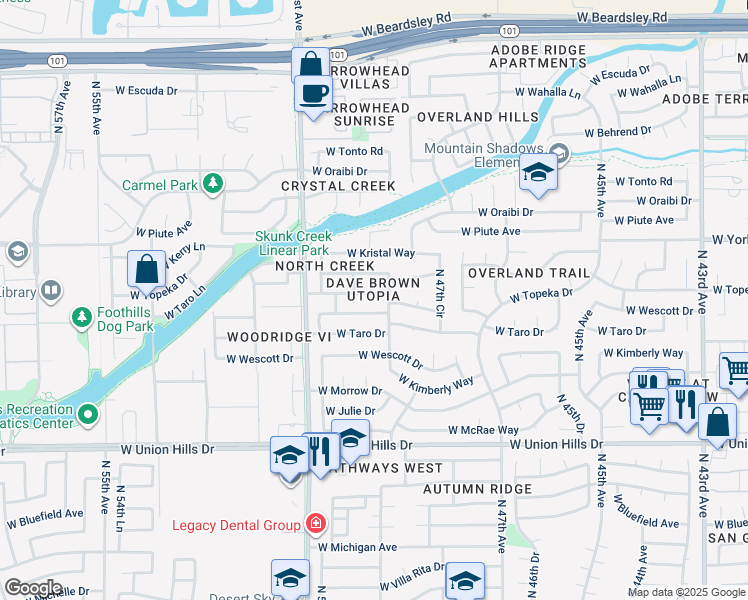 map of restaurants, bars, coffee shops, grocery stores, and more near 4817 West Topeka Drive in Glendale