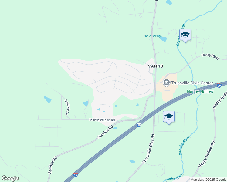 map of restaurants, bars, coffee shops, grocery stores, and more near 6217 Clubhouse Way in Trussville