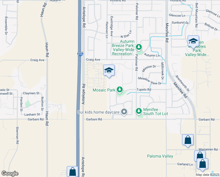 map of restaurants, bars, coffee shops, grocery stores, and more near 31643 Rouge Lane in Menifee