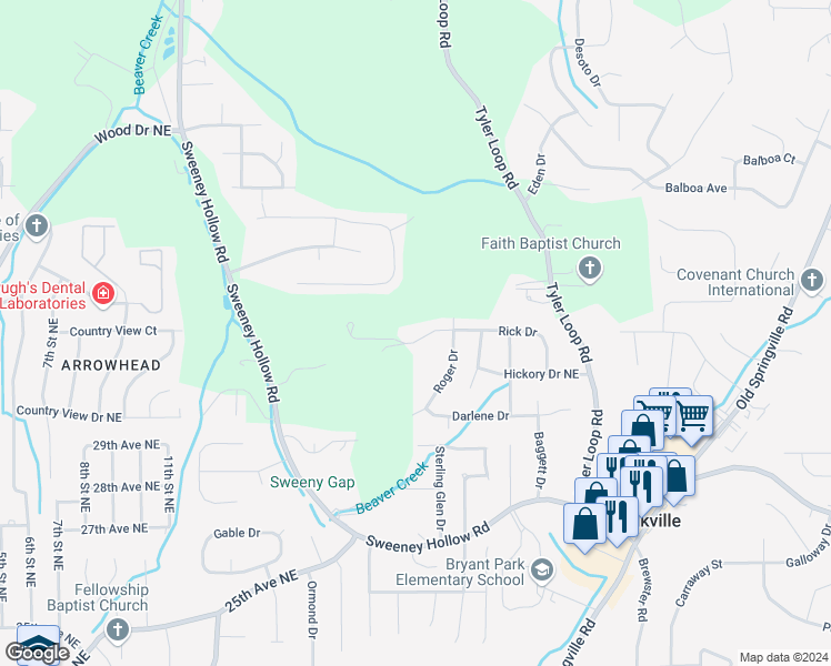 map of restaurants, bars, coffee shops, grocery stores, and more near 5070 Rick Drive in Pinson