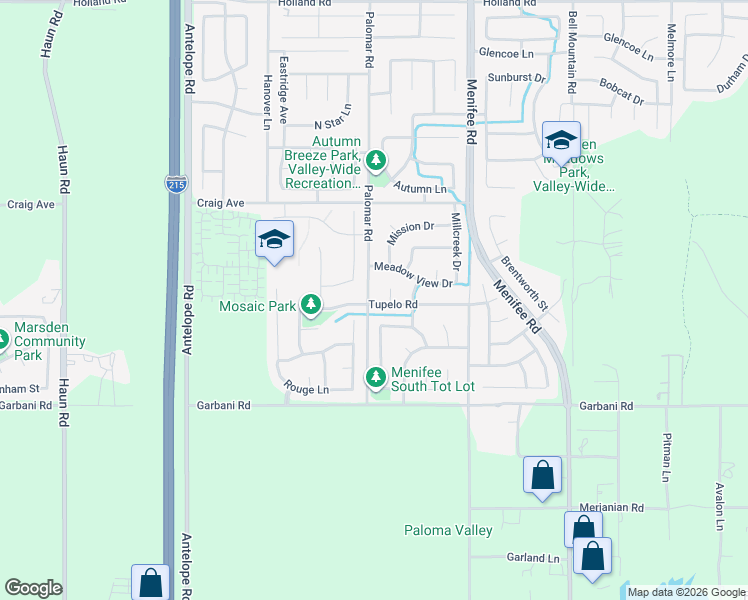 map of restaurants, bars, coffee shops, grocery stores, and more near 31746 Palomar Road in Menifee