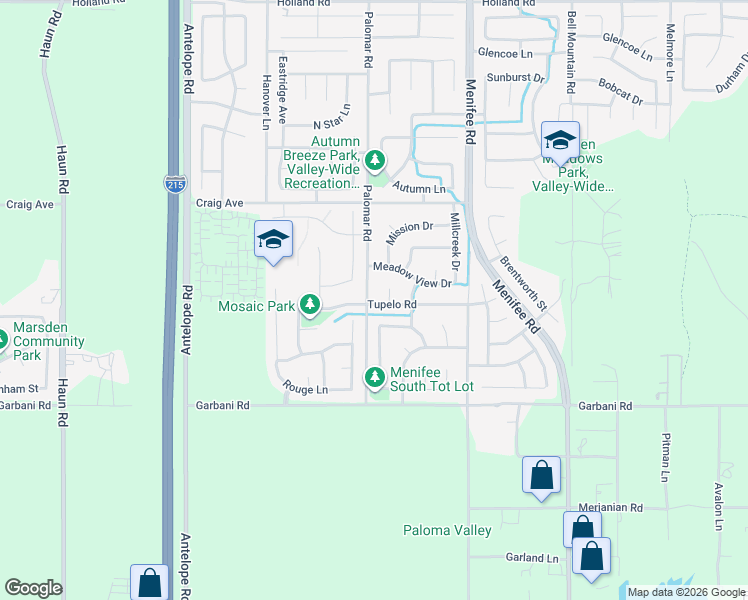 map of restaurants, bars, coffee shops, grocery stores, and more near 31746 Palomar Road in Menifee