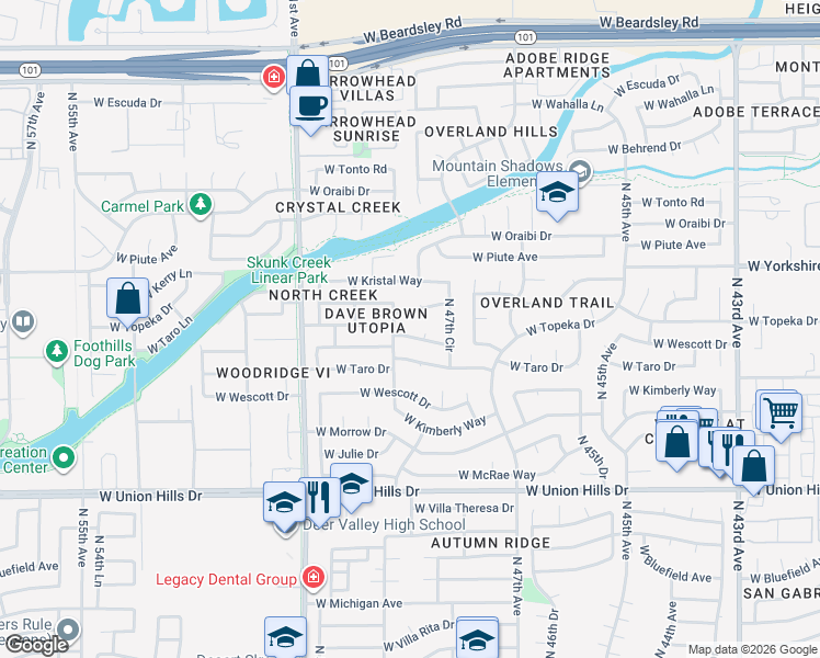 map of restaurants, bars, coffee shops, grocery stores, and more near 4804 West Topeka Drive in Glendale