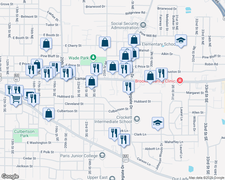map of restaurants, bars, coffee shops, grocery stores, and more near 2526 Lamar Avenue in Paris