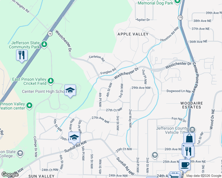 map of restaurants, bars, coffee shops, grocery stores, and more near 2821 4th Street Northwest in Center Point