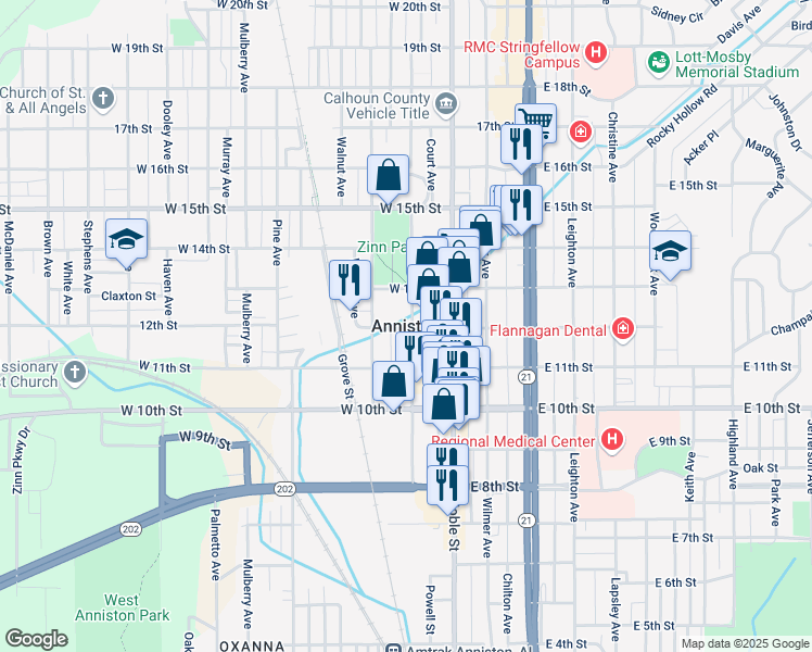 map of restaurants, bars, coffee shops, grocery stores, and more near in Anniston