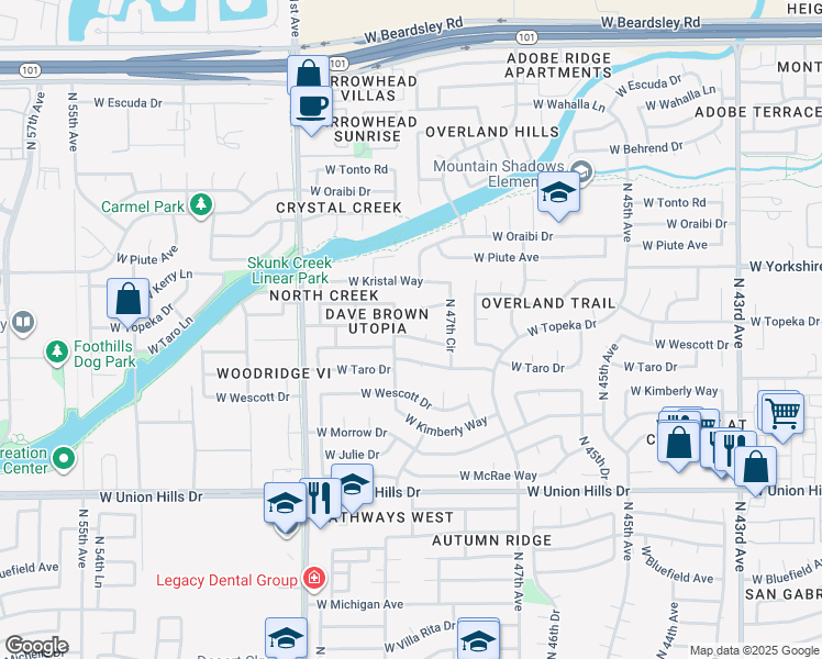 map of restaurants, bars, coffee shops, grocery stores, and more near 4804 West Topeka Drive in Glendale