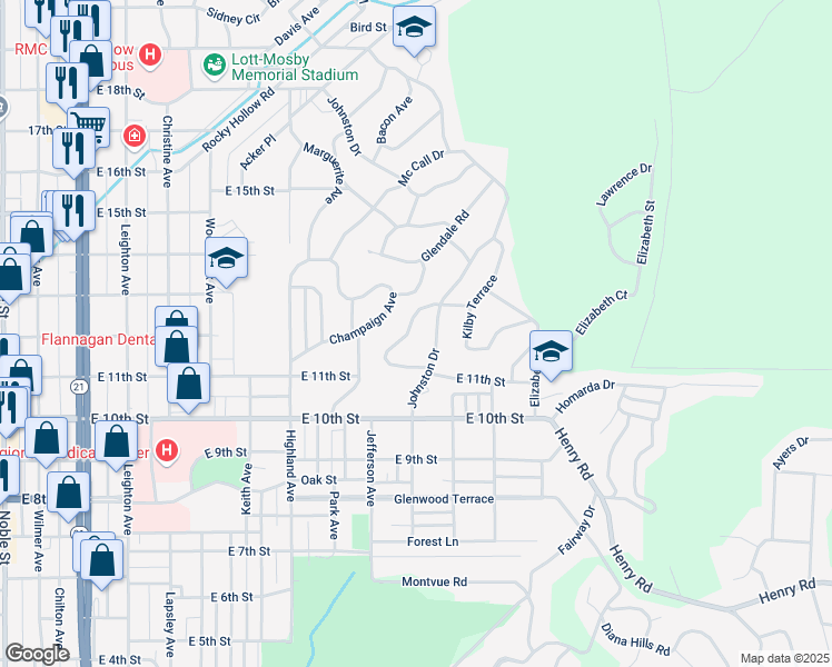 map of restaurants, bars, coffee shops, grocery stores, and more near 1131 Altamont Road in Anniston