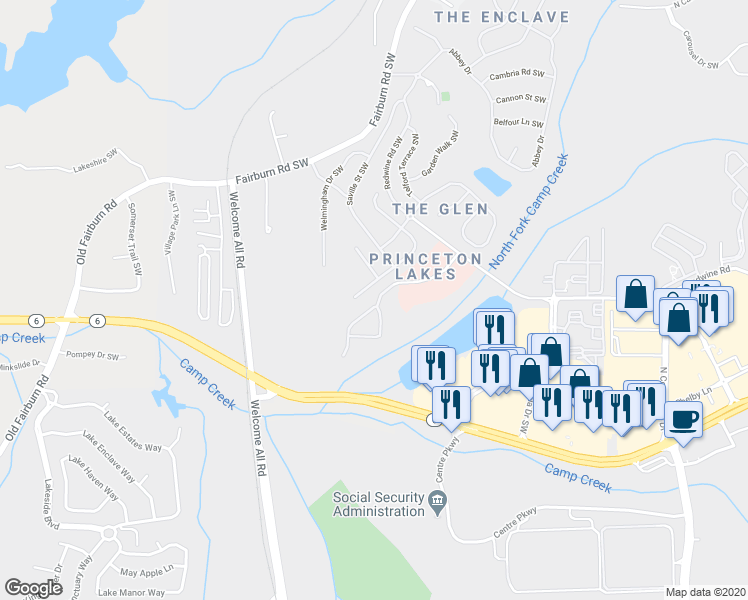 map of restaurants, bars, coffee shops, grocery stores, and more near 3928 Princeton Lakes Way in Atlanta