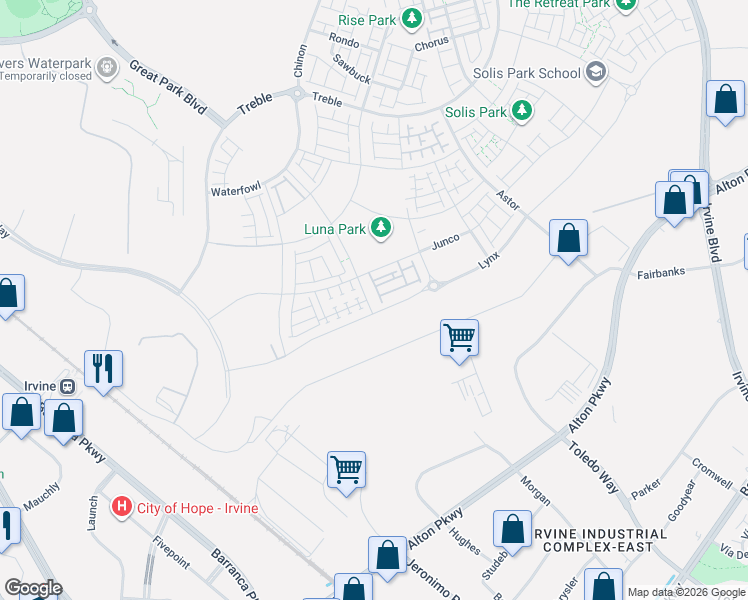 map of restaurants, bars, coffee shops, grocery stores, and more near 446 Loon in Irvine