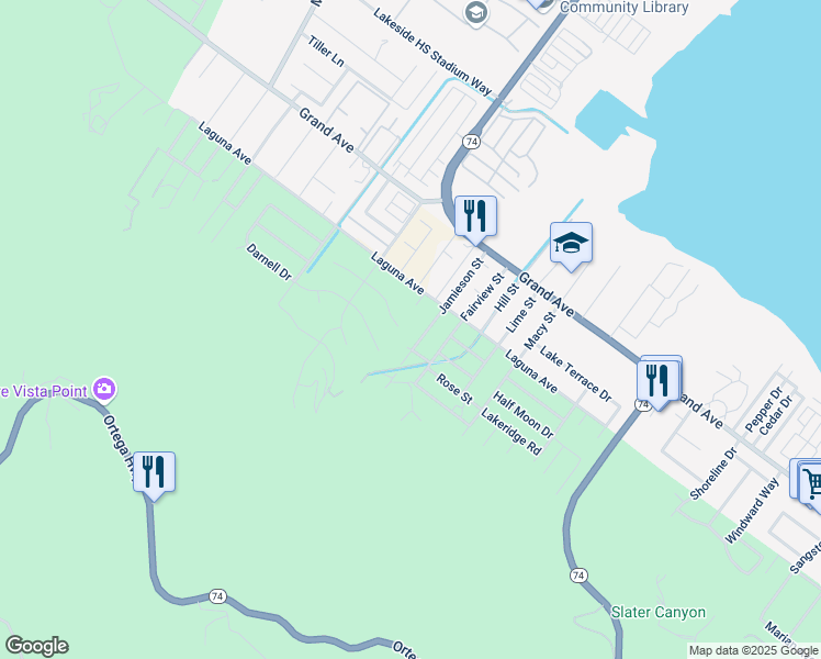 map of restaurants, bars, coffee shops, grocery stores, and more near in Lake Elsinore