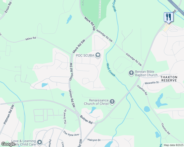 map of restaurants, bars, coffee shops, grocery stores, and more near 3449 Wickum Road in Atlanta